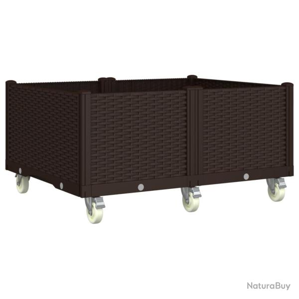Jardini�re bac lit sur�lev� plantes fleurs terrasse jardin � roulettes 100 x 80 x 54 cm PP marron 0