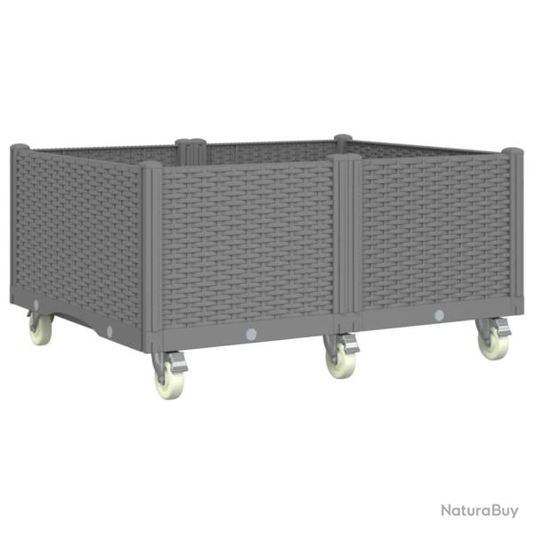 Jardini�re bac lit sur�lev� plantes fleurs terrasse jardin � roulettes clair 100 x 80 x 54 cm PP gr