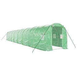 Serre tente abri plante fleur l&eacute;gumes avec cadre en acier 32 m&sup2; 16 x 2 x 2 m vert 02_0044574