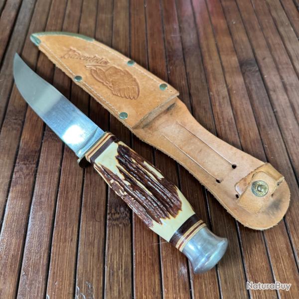 COUTEAU TRADITIONNEL ALLEMAND COL. HERBERT MANCHE BOIS DE CERF ROSTFREI COMME NEUF .