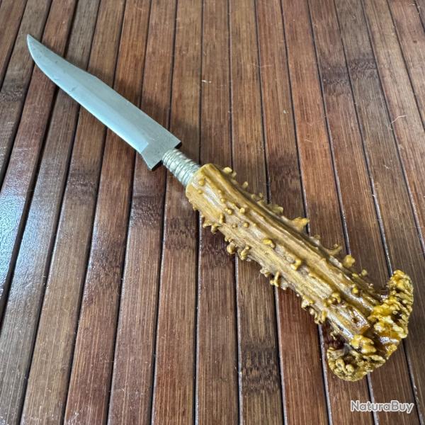 COUTEAU VINTAGE TRADITIONNEL ALLEMAND NICKER 1940-50 ARTISANALE MANCHE INCRUST D'UNE PICE ARGENT