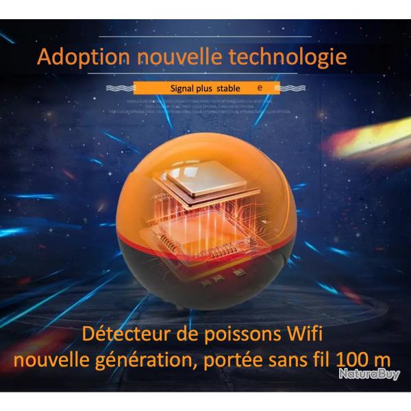 D�tecteur de poissons WiFi nouvelle g�n�ration, port�e sans fil 100 m, sondeur de p�che avec sonar