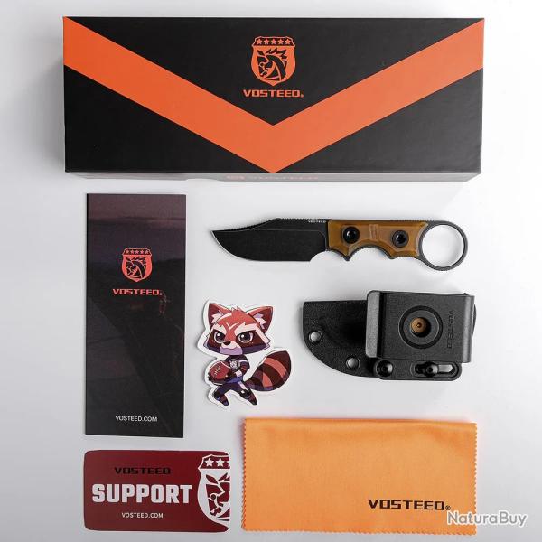 Couteau Vosteed Quokka-O Bowie Amber Lame Acier 14C28N Manche PEI Etui Kydex VOSD0503