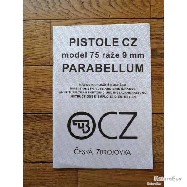 Livret original "Instructions d'emploi et entretien du CZ 75 9 mm