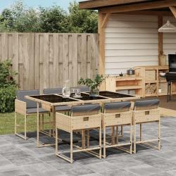 Ensemble &agrave; manger de jardin coussins 7 pcs m&eacute;lange beige rotin