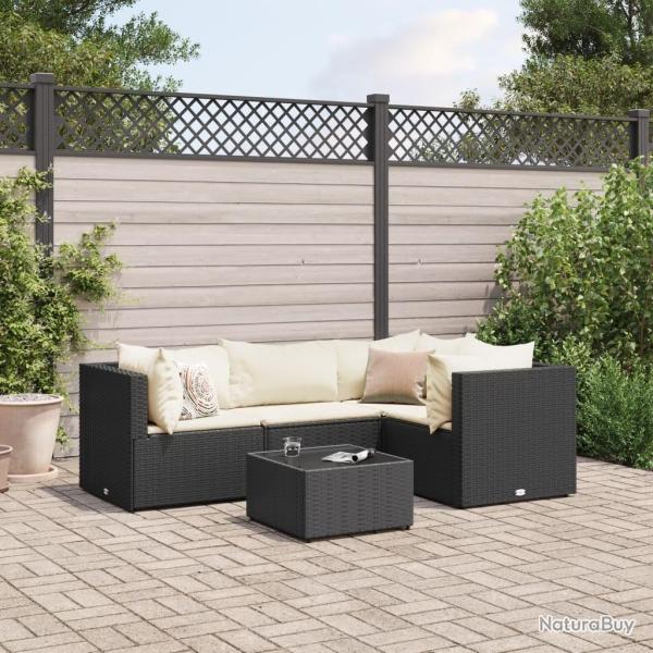 Salon de jardin 5 pcs avec coussins Noir R�sine tress�e