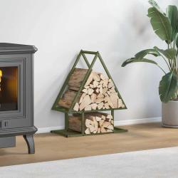Portant de bois chauffage vert olive 50x25x60 cm
