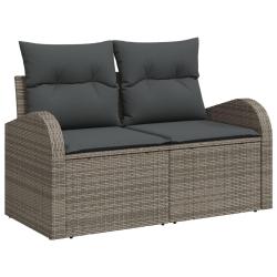 Set de canap&eacute;s de jardin 6 pi&egrave;ces avec coussins gris en rotin synth&eacute;tique, Canap&eacute; de jardin 2 places