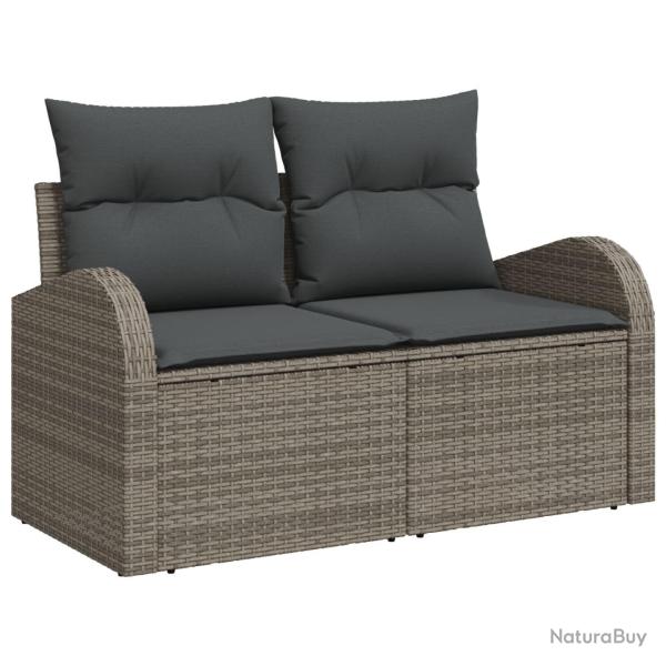 Set de canap�s de jardin 6 pi�ces avec coussins gris en rotin synth�tique, Canap� de jardin 2 places