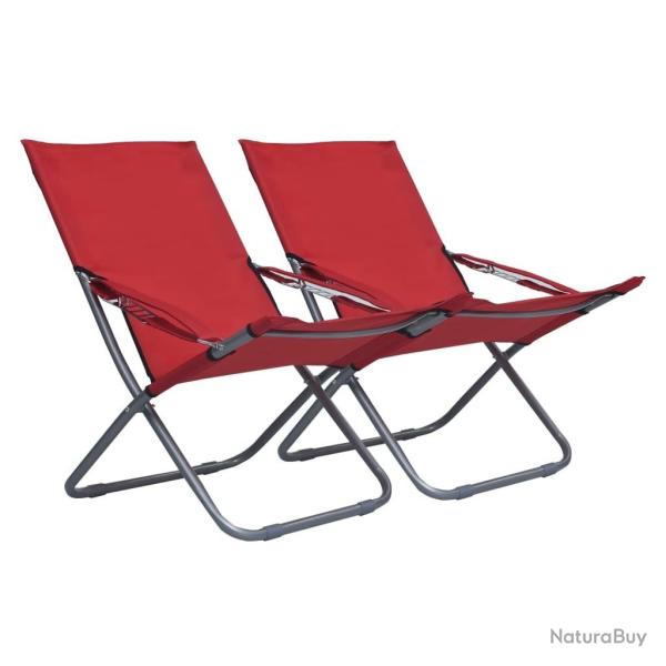 Chaises pliables de plage lot de 2 Tissu Rouge