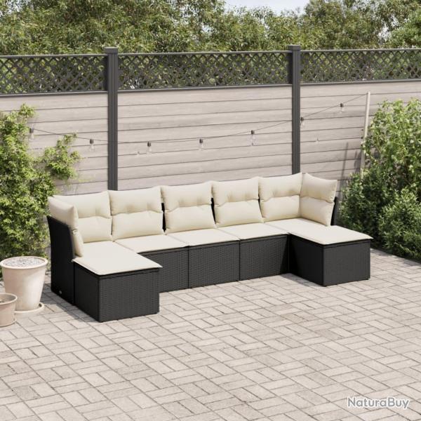 Salon de jardin 7 pcs avec coussins noir r�sine tress�e