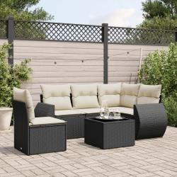 Salon de jardin 6 pcs avec coussins noir r&eacute;sine tress&eacute;e