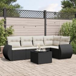 Salon de jardin 6 pcs avec coussins noir r&eacute;sine tress&eacute;e