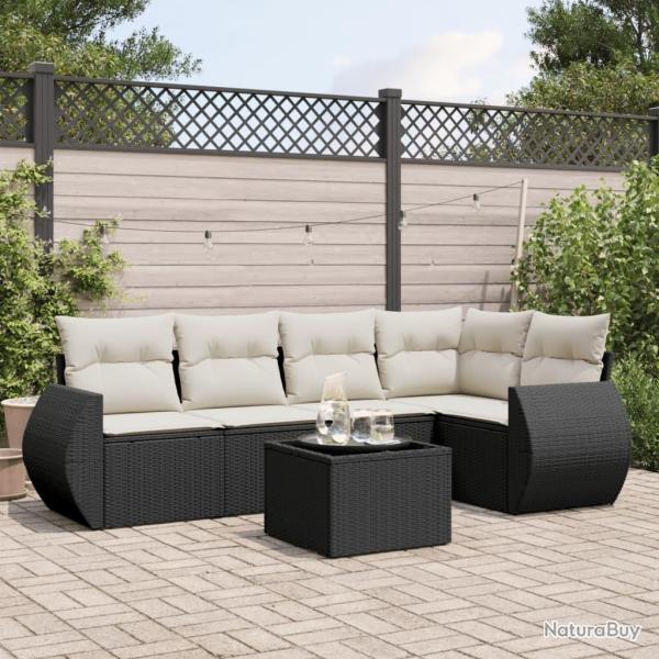 Salon de jardin 6 pcs avec coussins noir r�sine tress�e
