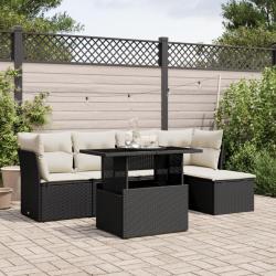 Salon de jardin 6 pcs avec coussins noir r&eacute;sine tress&eacute;e