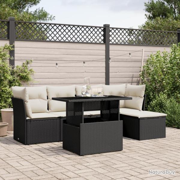 Salon de jardin 6 pcs avec coussins noir r�sine tress�e