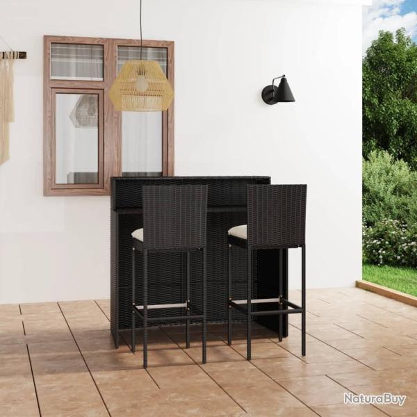 Ensemble de bar de jardin avec coussins 3 pcs Noir