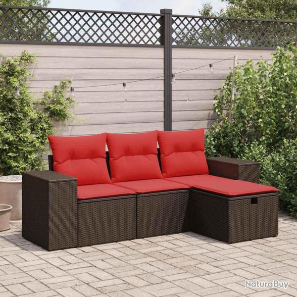 Salon de jardin 4 pcs avec coussins marron r�sine tress�e