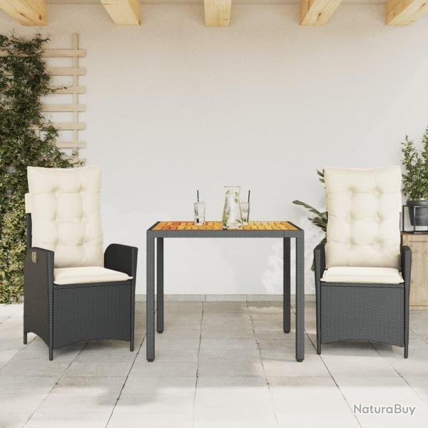Ensemble � manger de jardin avec coussins 3 pcs Noir