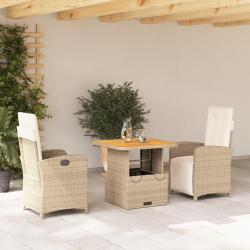 Ensemble &agrave; manger de jardin et coussins 3 pcs Beige poly rotin