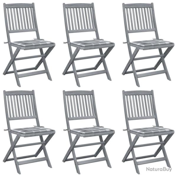 Chaises pliables d'extrieur lot de 6 et coussins Bois d'acacia