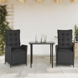 Ensemble &agrave; manger de jardin avec coussins 3 pcs Noir