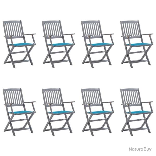 Chaises pliables d'extrieur lot de 8 et coussins Bois d'acacia