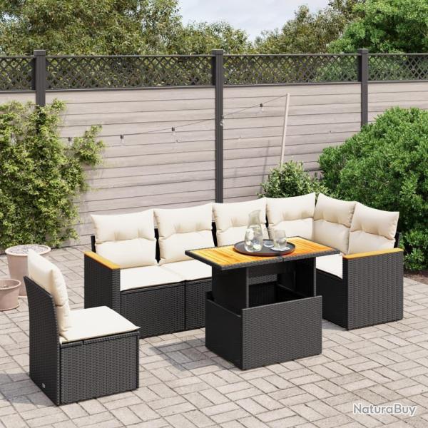Salon de jardin 7 pcs avec coussins noir r�sine tress�e