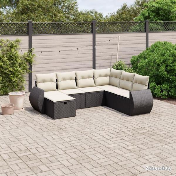 Salon de jardin 7 pcs avec coussins noir r�sine tress�e