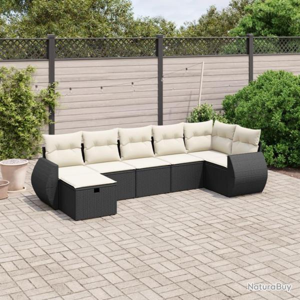 Salon de jardin 7 pcs avec coussins noir r�sine tress�e