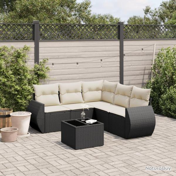 Salon de jardin 6 pcs avec coussins noir r�sine tress�e