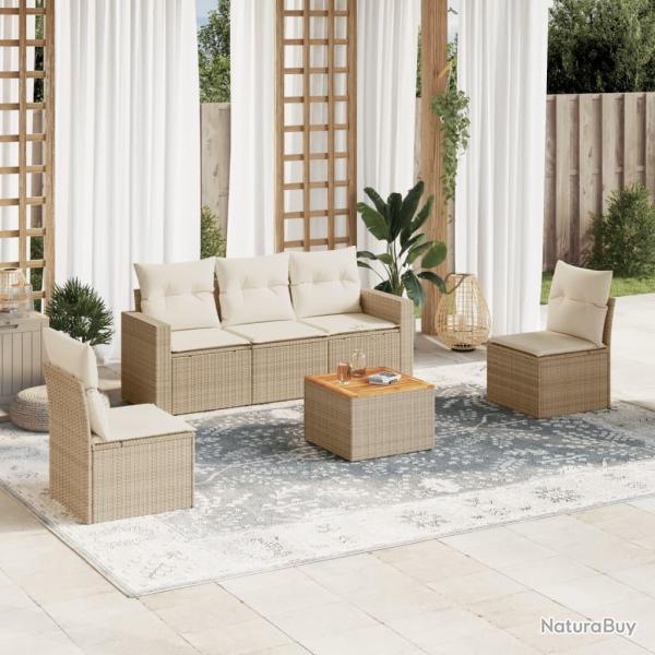 Salon de jardin avec coussins 6 pcs beige r�sine tress�e
