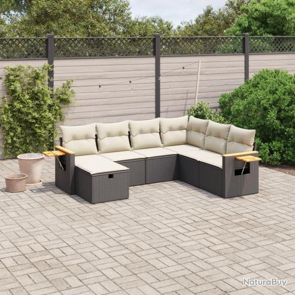 Salon de jardin 7 pcs avec coussins noir r�sine tress�e