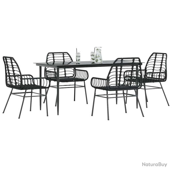 Ensemble � manger de jardin 5 pcs noir r�sine tress�e verre