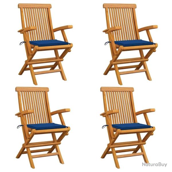 Chaises de jardin et coussins bleu royal lot de 4 Bois de teck