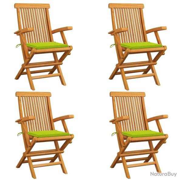 Chaises de jardin avec coussins vert vif lot de 4 Bois de teck