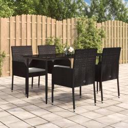 Ensemble &agrave; manger de jardin coussins 5pcs Noir R&eacute;sine tress&eacute;e