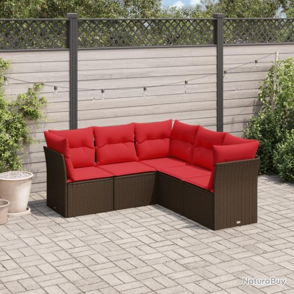 Salon de jardin avec coussins 5 pcs marron r�sine tress�e