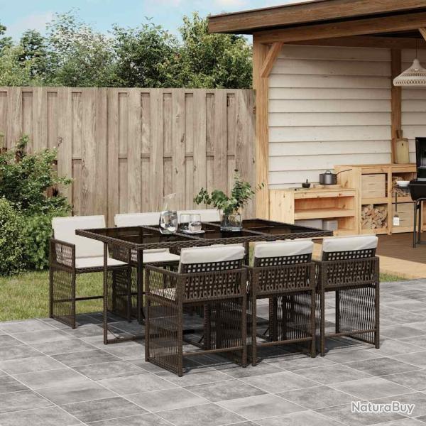 Ensemble � manger de jardin et coussins 7 pcs marron rotin