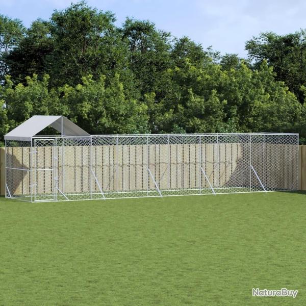 Chenil d'extrieur pour chiens avec toit argent 10x2x2,5 m