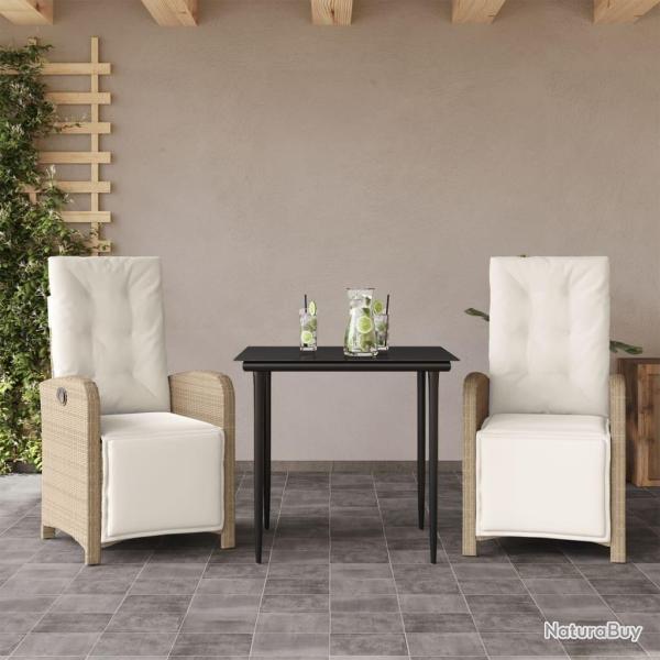 Ensemble de bistro 3 pcs avec coussins beige r�sine tress�e