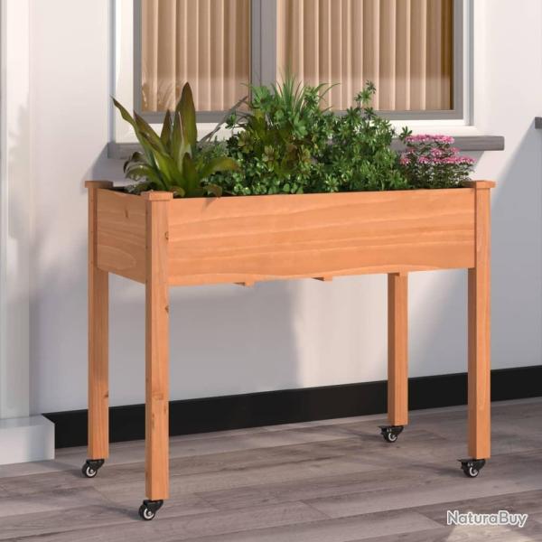 Jardini�re sur roues avec doublure brun 118x59x80 cm bois sapin