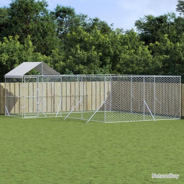Chenil d'extrieur pour chiens avec toit argent 6x6x2,5 m