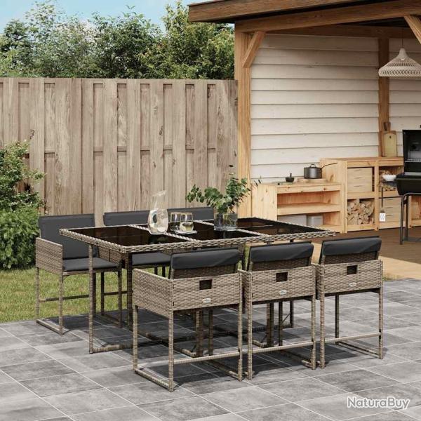 Ensemble � manger de jardin et coussins 7 pcs gris rotin