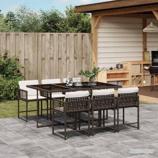Ensemble � manger de jardin et coussins 7 pcs marron rotin