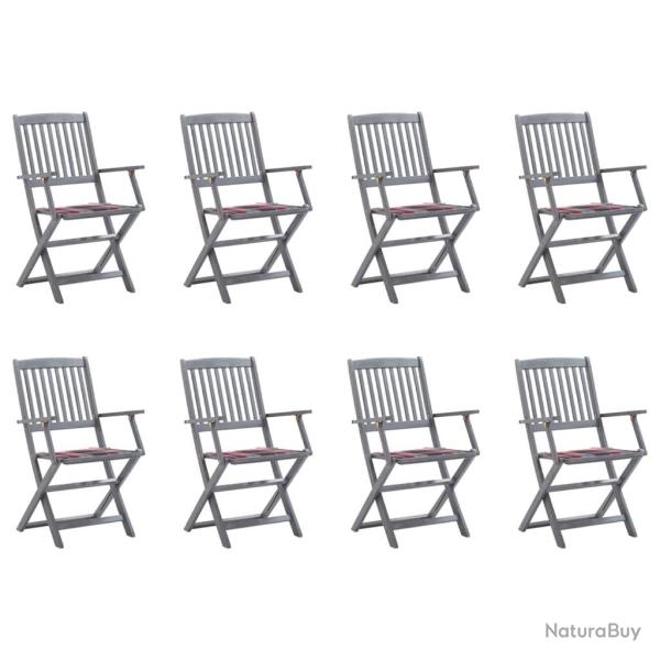 Chaises pliables d'extrieur lot de 8 et coussins Bois d'acacia