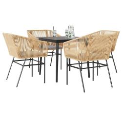 Ensemble &agrave; manger jardin coussins 5pcs marron poly rotin verre