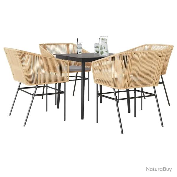 Ensemble � manger jardin coussins 5pcs marron poly rotin verre