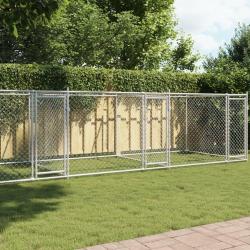 Cage pour chien avec portes gris 8x2x1,5 m acier galvanis&eacute;