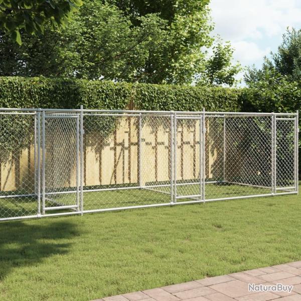 Cage pour chien avec portes gris 8x2x1,5 m acier galvanis